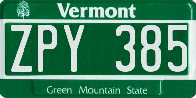 VT license plate ZPY385
