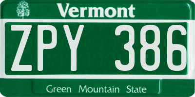 VT license plate ZPY386