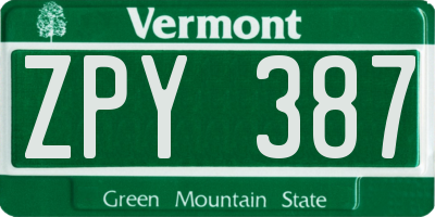VT license plate ZPY387