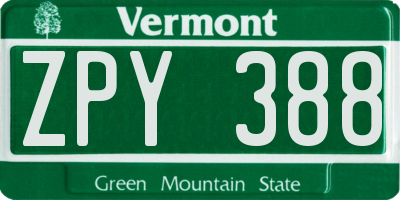 VT license plate ZPY388