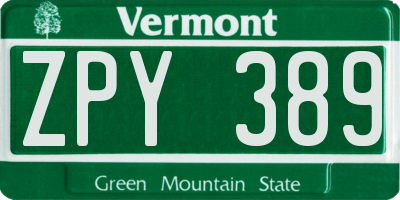 VT license plate ZPY389
