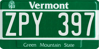 VT license plate ZPY397
