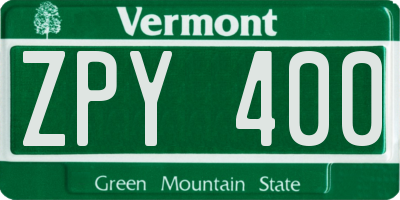 VT license plate ZPY400