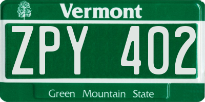 VT license plate ZPY402