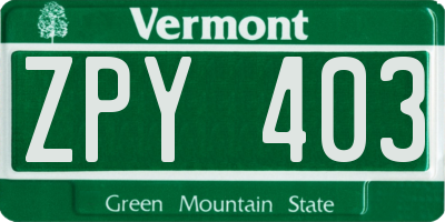 VT license plate ZPY403
