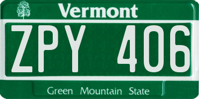 VT license plate ZPY406