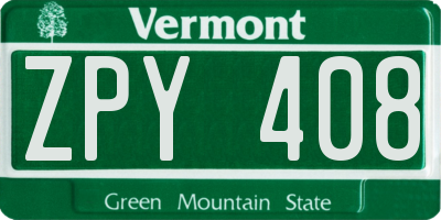 VT license plate ZPY408