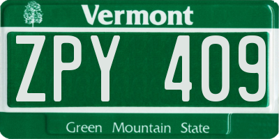VT license plate ZPY409