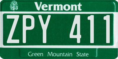 VT license plate ZPY411