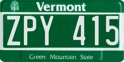 VT license plate ZPY415