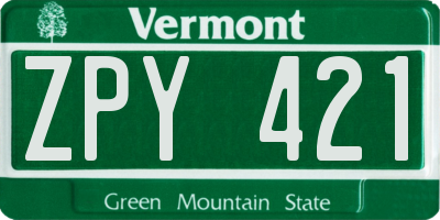 VT license plate ZPY421