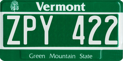 VT license plate ZPY422
