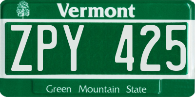 VT license plate ZPY425