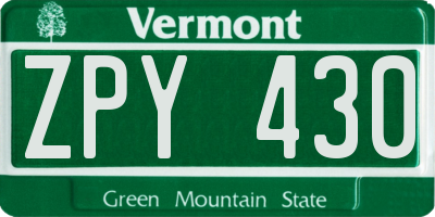 VT license plate ZPY430
