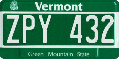 VT license plate ZPY432