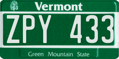 VT license plate ZPY433