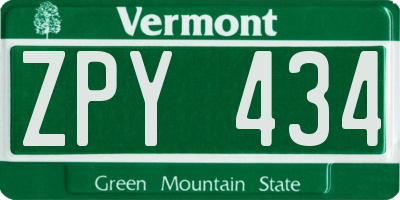 VT license plate ZPY434