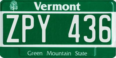 VT license plate ZPY436