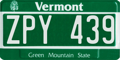 VT license plate ZPY439