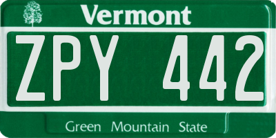 VT license plate ZPY442