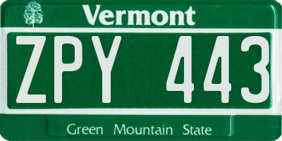 VT license plate ZPY443