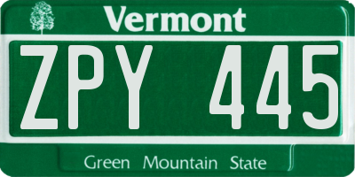 VT license plate ZPY445