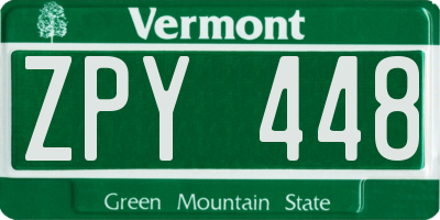 VT license plate ZPY448