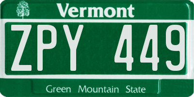 VT license plate ZPY449