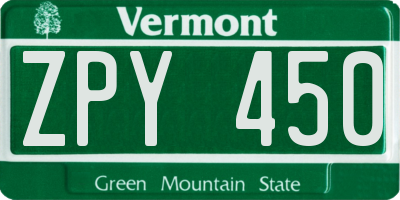 VT license plate ZPY450