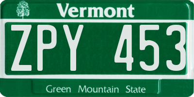 VT license plate ZPY453