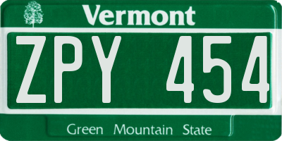 VT license plate ZPY454