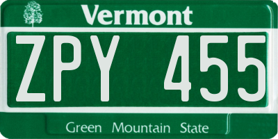 VT license plate ZPY455