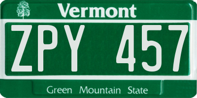 VT license plate ZPY457