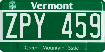 VT license plate ZPY459