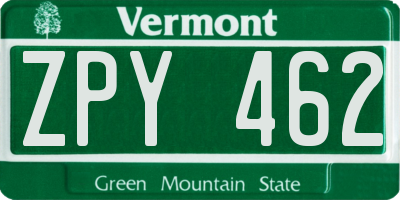 VT license plate ZPY462