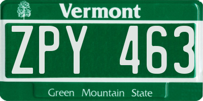 VT license plate ZPY463