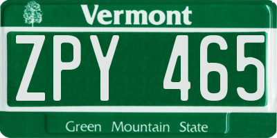 VT license plate ZPY465