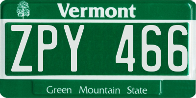 VT license plate ZPY466
