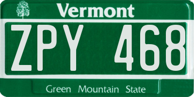 VT license plate ZPY468