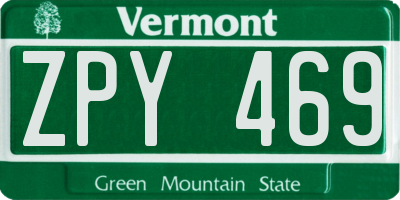 VT license plate ZPY469