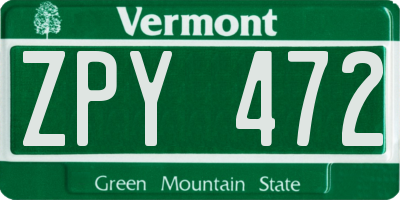 VT license plate ZPY472