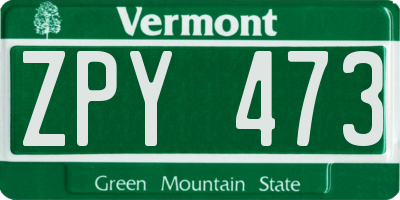 VT license plate ZPY473