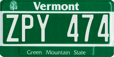 VT license plate ZPY474