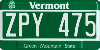 VT license plate ZPY475