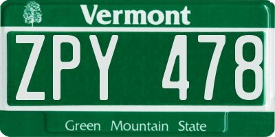VT license plate ZPY478