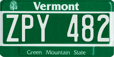 VT license plate ZPY482