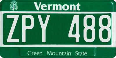 VT license plate ZPY488