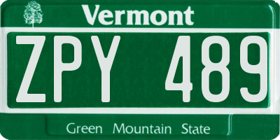 VT license plate ZPY489