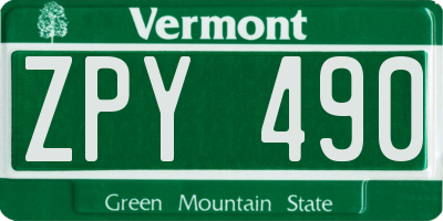 VT license plate ZPY490