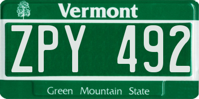 VT license plate ZPY492